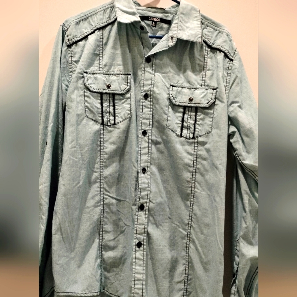 Men's Carbon Classic Button Down Blue Long Sleeve Shirt